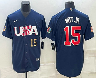 Men's USA Baseball #15 Bobby Witt Jr Number 2023 Navy World Baseball Classic Stitched Jersey,We sell and wholesale Men's USA Baseball #15 Bobby Witt Jr Number 2023 Navy World Baseball Classic Stitched Jersey on line form chian!